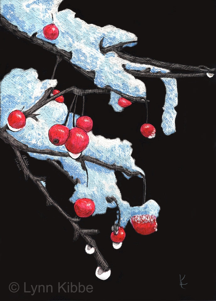 "Berries", 7x5" original scratchboard