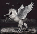"Myth Rising Among Ordinary Wings" (Pegasus), 15x16" original scratchboard